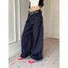 ELLE American Retro Dark Blue Wide-Leg Jeans For Women, Autumn Winter 2024 New High-Waisted Loose Draped Floor-Length_mkmklike.com