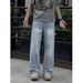 Men's Ripped Jeans High End Feel Loose Wide Leg Straight Long Pants Cool Casual Summer Style Reverse Closure_mkmklike.com