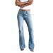 Women's High Waist Flared Jeans - Stretchy Denim Pants For Summer, Classic Blue Wash, Comfortable & Stylish For Work & Casual Wear_mkmklike.com