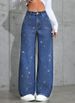 Women's High-Waisted Flared Jeans With Rhinestone Embellishments – Stretch Denim Wide-Leg Pants (XS-XXL, Washed & Distressed Look)_mkmklike.com