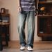 New Wide-leg Pants Men's Loose Retro Straight Jeans Men's Fattened Plus Size Washed Drape Denim Trousers Men_mkmklike.com