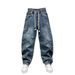 Men's Casual Loose Fit Denim Jeans With Contrast Stitching Straight Leg Wide Trousers For Spring Fashion_mkmklike.com