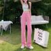 Pink Wide Leg Jeans High Waisted Straight Loose Fit Slimming Floor Length Pants Summer Style Thin plus Size Women's Denim_mkmklike.com