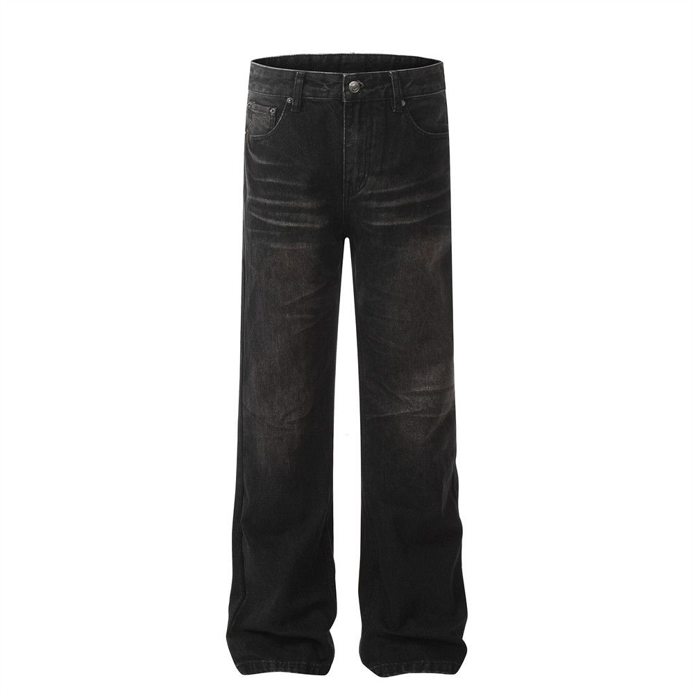 Washed Denim Straight-Leg Men's American Street Style Loose Wide-Leg Floor-Length Casual Versatile Dad Pants_mkmklike.com