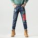 Men's Distressed Patchwork Embroidered Slim Fit Jeans - High Street Fashion Straight Leg Denim Pants For Casual Wear_mkmklike.com