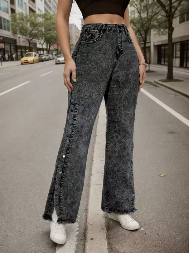 Women's Clothing High-Waisted Flared Jeans – Retro Stretch Denim With Button Detail (S-XXL)_mkmklike.com
