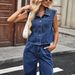 Washed Denim Button-Down Shirt & Straight-Leg Pants Set For Women – Comfortable & Stylish Two-Piece Outfit_mkmklike.com