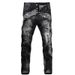 Men's Slim Fit Jeans Small Three Hole Design Autumn Winter Luxury Spray Paint Black Gray High End Casual Pants_mkmklike.com