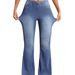 Women's High-Waisted Stretchy Flared Jeans Retro Vintage Denim Pants With Tummy Control For Casual & Daily Wear (Blue, Sizes 26-31)_mkmklike.com