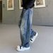 Men's Clothing Vintage Washed Straight-Leg Jeans For Men – Distressed High Street Denim With Raw Hem & Faded Blue Wash (Relaxed Fit, Non-Stretch )_mkmklike.com