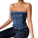 Corset Style Beautiful Back Denim Strapless Women's Autumn Strapless Short Camisole Vest Top Can Be Worn Outside_mkmklike.com
