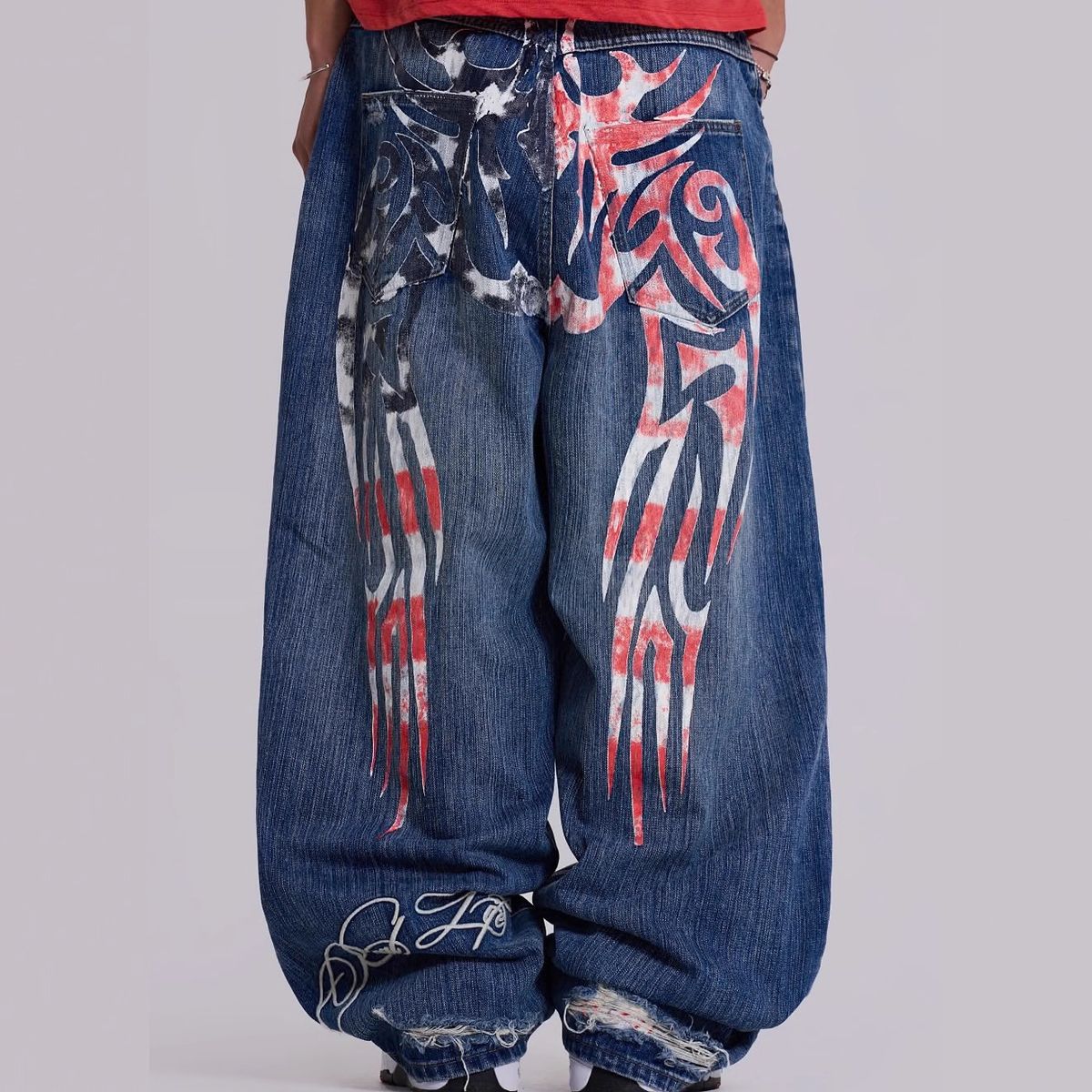 Distressed Washed High-Waisted Floral Embroidered Wide-Leg Jeans For Women – Vintage Streetwear Denim Pants_mkmklike.com