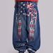 Distressed Washed High-Waisted Floral Embroidered Wide-Leg Jeans For Women – Vintage Streetwear Denim Pants_mkmklike.com