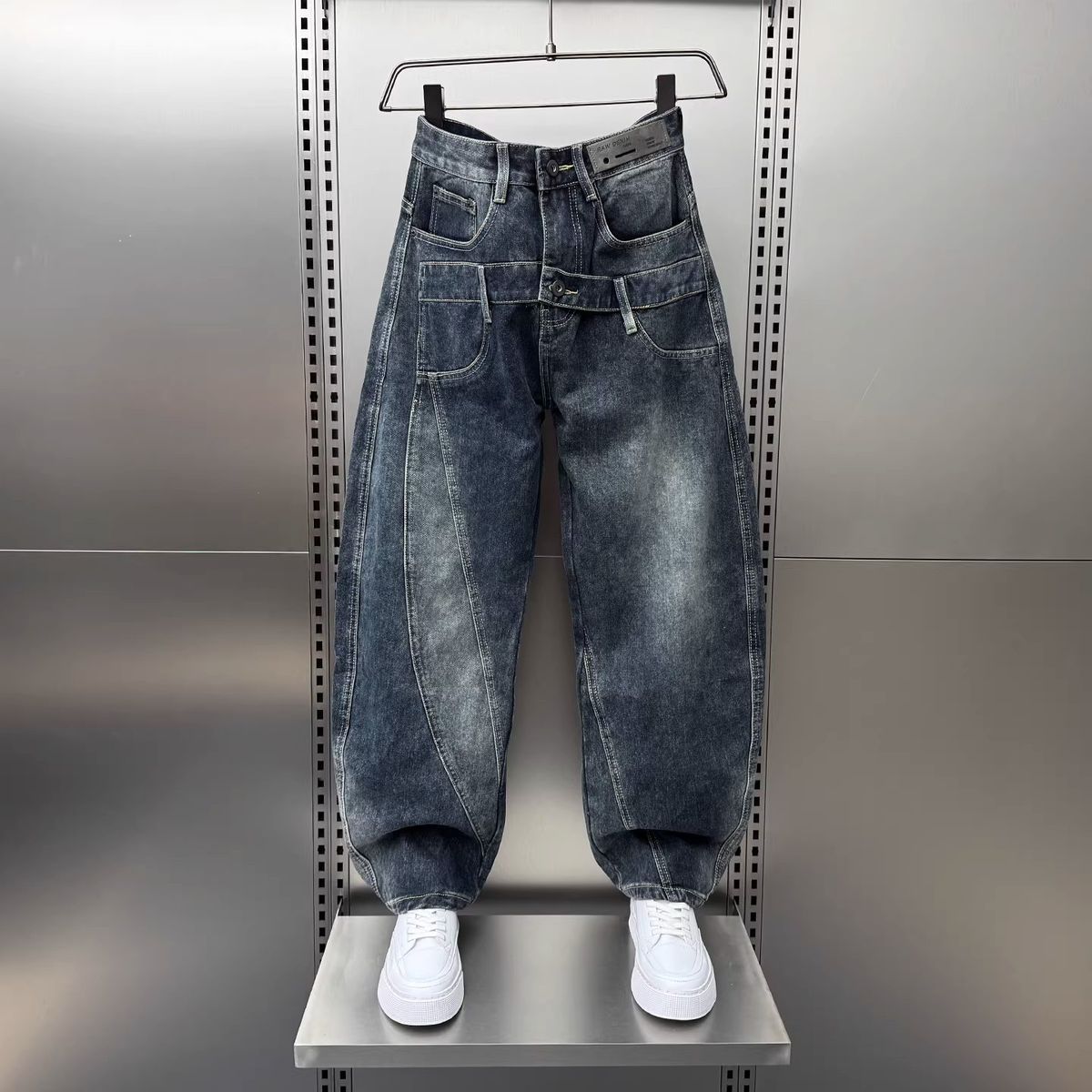 Men's Light Blue Washed Denim Jeans - Loose Fit Casual Streetwear Harem Pants For Spring & Summer Relaxed Fit Design_mkmklike.com