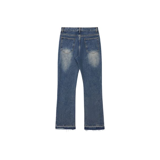 Cleanfit Wide-Leg Distressed Denim Jeans Vintage Blue Heavy Wash Digital Print Men's Clothing Pants_mkmklike.com