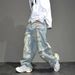 Men's Heavy Duty Distressed Wide Leg Jeans Hand Painted Graffiti Ripped American High Street Style Wide Leg Pants_mkmklike.com