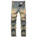 Distressed Retro Design Ripped Jeans Summer New Style Harajuku Straight Slim Men's Small Straight Trousers_mkmklike.com