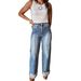 Women's Clothing Stretch Washed Straight Leg Jeans - High Waist Distressed Denim Pants For Streetwear Fashion_mkmklike.com