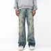 Men's Clothing Women's Summer Trendy Couple Washed Jeans Men's Dirty Dye Loose Straight Pants_mkmklike.com