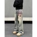 Men's Clothing Men's Retro Washed Distressed Jeans High Street Casual Straight Leg Slimming Loose Fitting Slightly Flared Long Pants_mkmklike.com