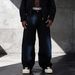 Men's Streetwear Rhinestone Jeans – Oversized Straight-Leg With Galaxy Black Graffiti (S-3XL) | Hip-Hop & Urban Fashion_mkmklike.com