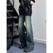 Suitable For All Seasons American Dark Blue Jeans For Tall Men Vibe Style Straight Flared Wide Leg Pants_mkmklike.com