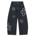 Cartoon Flower Print Scimitar Jeans For Men Loose American Style Wide Leg Pants High Street Floor-Length Trousers_mkmklike.com