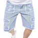 Men's Distressed Denim Shorts Casual Straight Cut Summer Raw Hem Multiple Washes Available_mkmklike.com