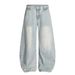 Punk Heavy Washed Denim Scimitar Men's Street Fashion Loose Wide-Leg Long Curved Casual Versatile Dad Pants_mkmklike.com