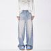 Men's & Women's Distressed Light Blue Washed Straight Leg Jeans With Cat Whiskers - High Street Vintage Vibe Stretch-Free Cotton Denim Pants_mkmklike.com