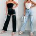 Distressed Straight-Leg Jeans For Women – High Waist Ripped Denim With Rhinestones (S-XL, Cotton, No Stretch, Fall Casual, Streetwear)_mkmklike.com