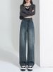 Straight-leg Jeans For Women 2025 New Spring And Autumn High-waisted Slimming Petite Design Wide-leg Pants_mkmklike.com