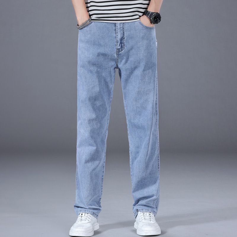 Casual Men's Jeans Stretch Straight Leg Loose Pants Men's Spring Plus Size Simple Pants_mkmklike.com