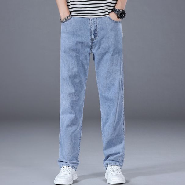 Casual Men's Jeans Stretch Straight Leg Loose Pants Men's Spring Plus Size Simple Pants_mkmklike.com