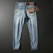 Men's Slim Fit Casual Pants Light Luxury Summer High End Elastic Soft Heavy Duty Washed Jeans Small Straight Denim_mkmklike.com
