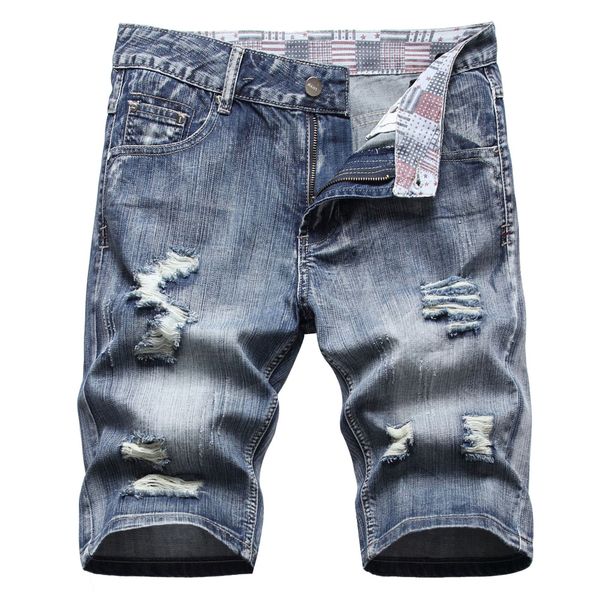 Men's Distressed Print Denim Shorts - Korean Street Style Washed Loose Fit Summer Casual Short Pants With Artistic Graphics_mkmklike.com