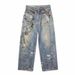 Men's Vintage Washed Distressed Jeans - Streetwear Straight Fit With Urban Print (S-XXXL, Size Chart Included)_mkmklike.com