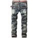 Suitable For All Seasons Patchwork Motorcycle Men's Fashion Personality Trendy Ripped Stretch Slim Straight Jeans_mkmklike.com