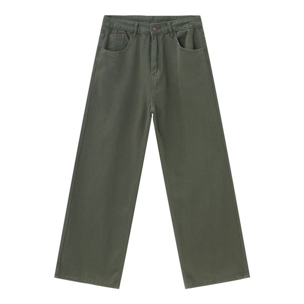 EF JEANS | 2024 New Vintage Japanese Trend Straight Casual Pants Army Green Washed Loose Jeans_mkmklike.com