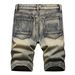 Men's Retro Distressed Washed Denim Shorts Mid-Length Straight Leg Five-Pocket High Street Fashion Summer Trendy Stretch_mkmklike.com
