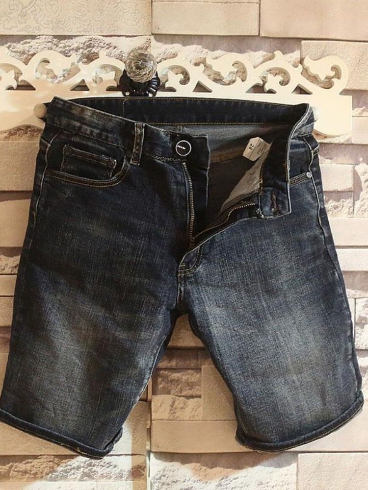 Men's Slim Fit Stretch Denim Shorts Vintage Blue Washed Casual 5 Inch Inseam Summer Comfortable Elastic Waistband_mkmklike.com