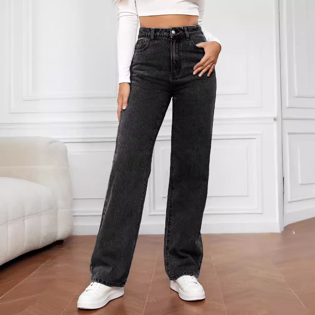Women's Clothing Jeans High Waist Slim Straight Denim Trousers_mkmklike.com