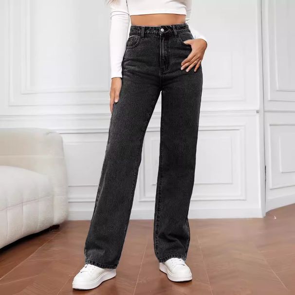 Women's Clothing Jeans High Waist Slim Straight Denim Trousers_mkmklike.com