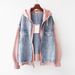 Chicco Plus Size 150kg Two-Piece Denim Women's Slimming Spring Autumn Shirt Hooded Baseball Jacket Top Ins_mkmklike.com