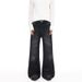 Unisex High Street Washed Denim Jeans 90s Vintage Cat Whisker Flared Hem Slim Fit Straight to Flare for Men And Women S-2XL_mkmklike.com