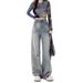 American Retro Ripped Jeans For Women, 2025 Spring New Style, Petite Straight-leg, Floor-length, Loose Wide-leg Pants_mkmklike.com