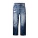 Men’s Slim-Fit Flared Jeans – Vintage Blue Distressed Denim Pants (90.6% Cotton, Size 28-36), High-Street Fashion With Strategic Rips_mkmklike.com