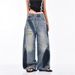American-style Splatter-paint Ripped Curved Hem Jeans For Women, New High Street Loose Retro Design Versatile Wide-leg_mkmklike.com