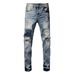 Trendy Streetwear Black Ripped Jeans Men's Slim Fit Stretch Denim With Splatter Paint Design American Style_mkmklike.com