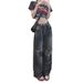 Women's Smoky Gray Wide-leg Long Pants, Summer High-waisted Straight Ripped Jeans, Loose And Slimming, Vintage_mkmklike.com
